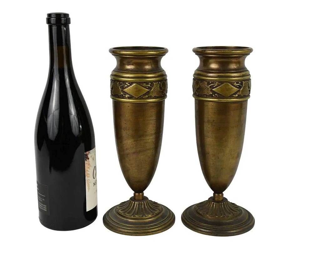 Pair Bronze Urn/Vase, 10"h x 4"d with inserts