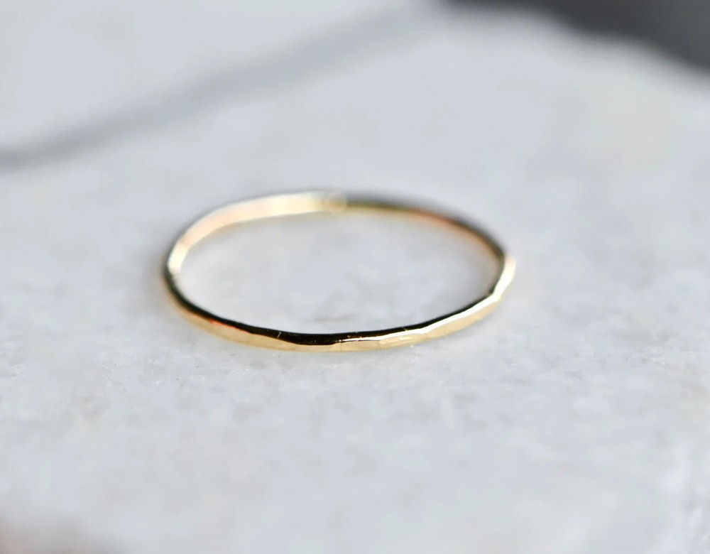 14k Thin Gold Ring Hammered. Stackable. Size: 5, 5.5, 6, 7, 8, and 9.5