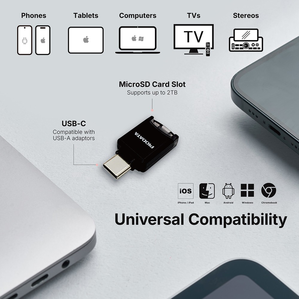 PioData Micro SD Card Reader for USB C iPhone, iPad, Android iXflash Q mini APP