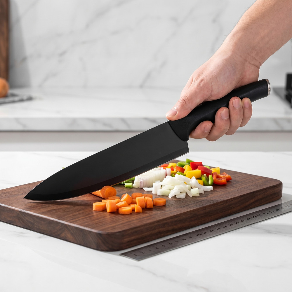 16 Pieces Professional Black Coding Kitchen Knife Block Set with Non-slip Handle