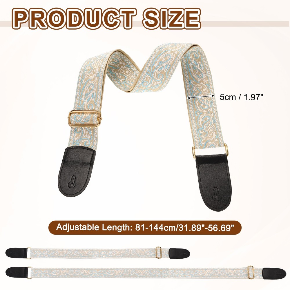 Guitar Strap Adjustable Straps with Light Gold Buckle Blue-White Pattern