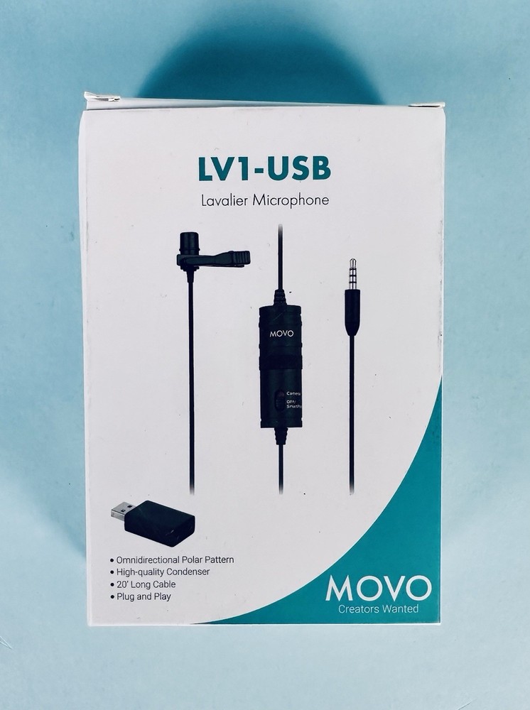 Movo Universal Lavalier Microphone for USB, Laptop, PC, Mac, Smartphone, Camera