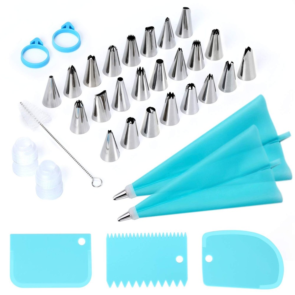 Baking Piping Bags Set, 34Pcs With 24 Tips, Icing Tools, Blue