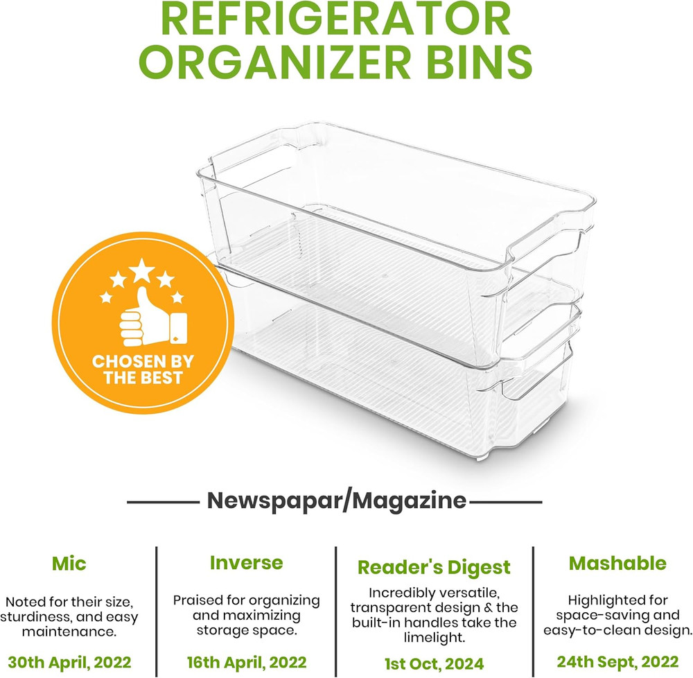 - Fridge & Refrigerator Organizer Bins (8 Pack), Clear Stackable Durable Plas...