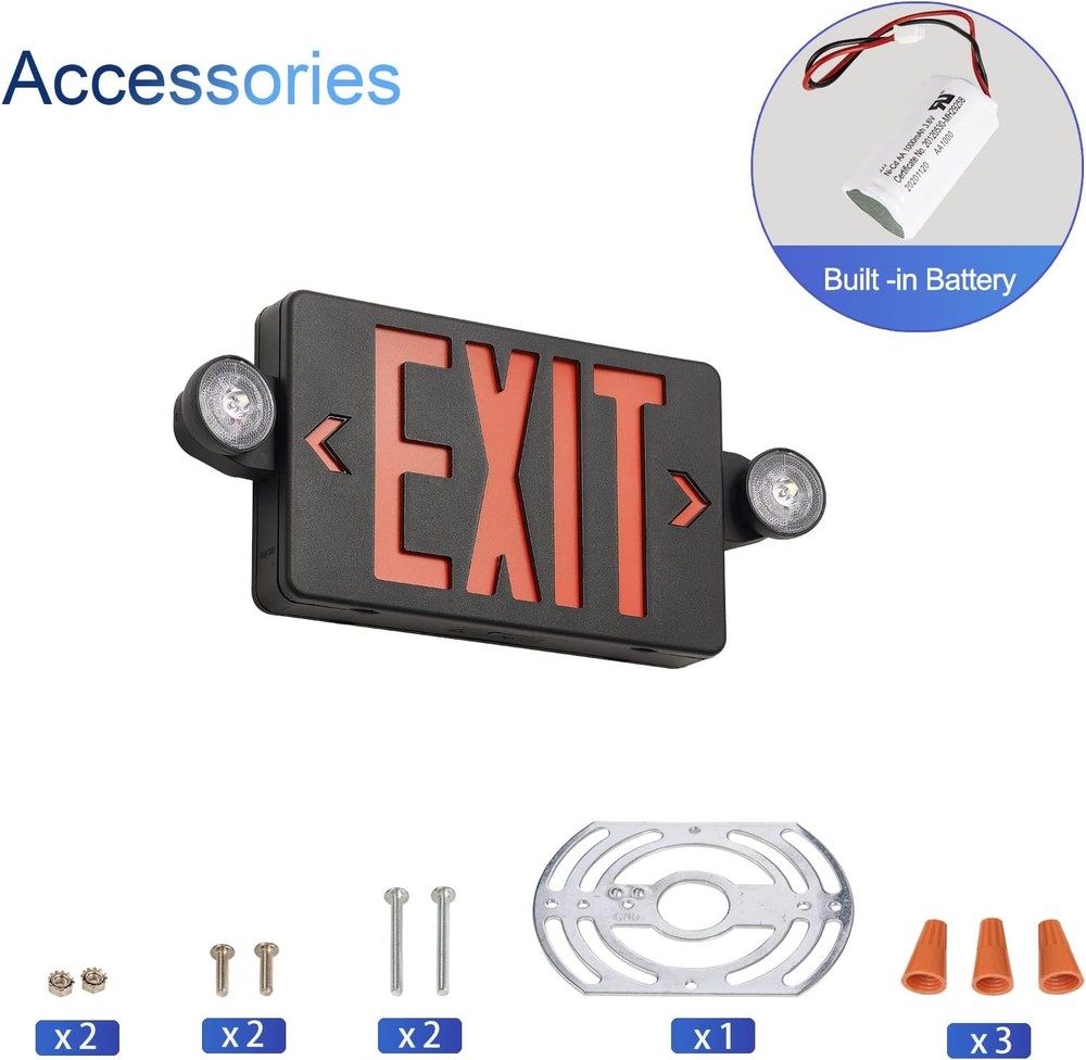 Black Exit Sign with Emergency Lights, LED Emergency Exit Light with Battery Bac