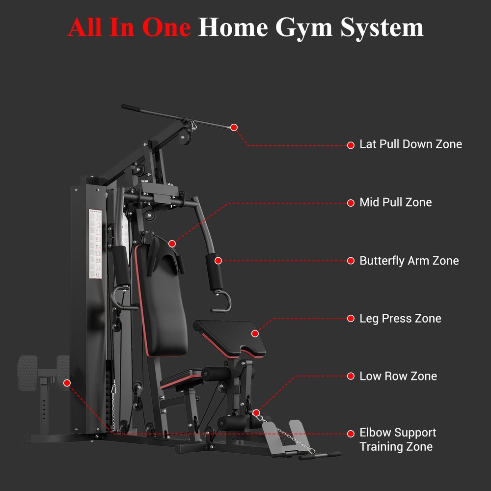 Adjustable Home Gym Station | 150lb Weight Stack, Multi-Position Seat & Backrest