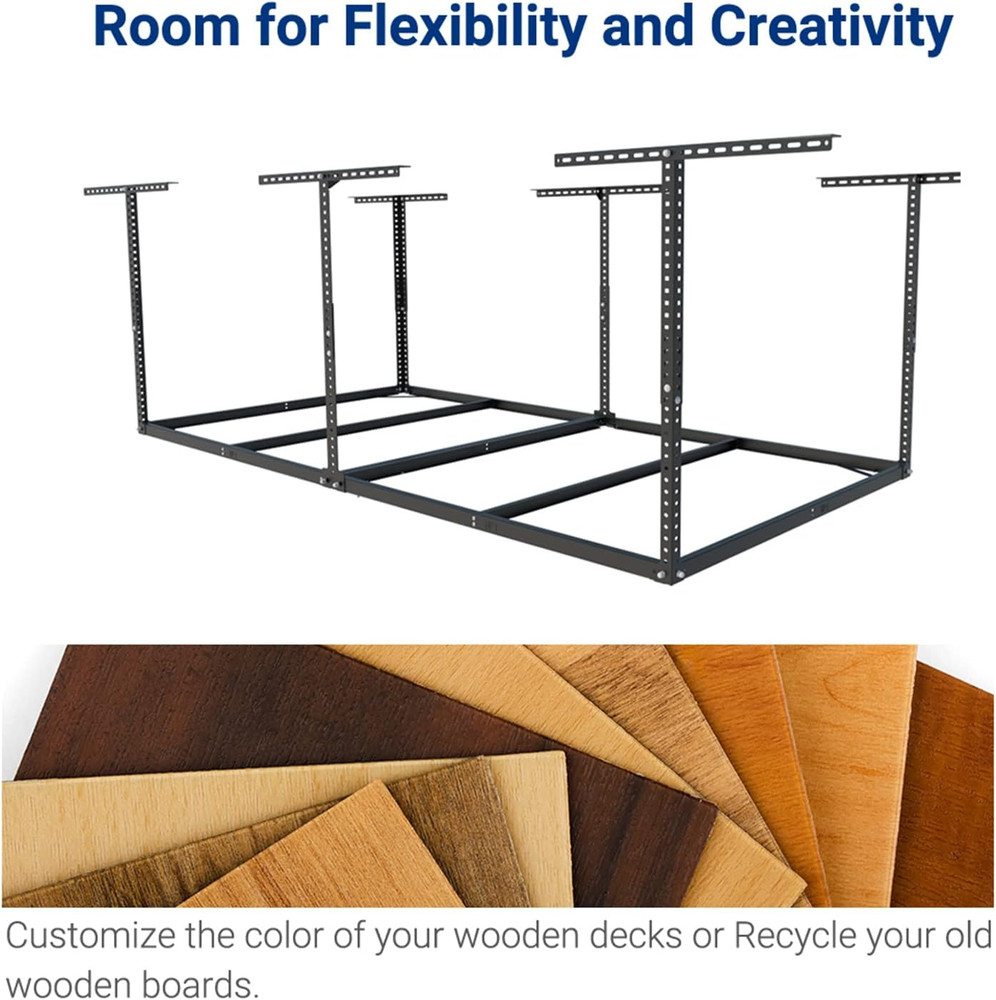 4X8 Overhead Garage Storage Rack without Decking,Plus 2-Pack Add-On Storage Util