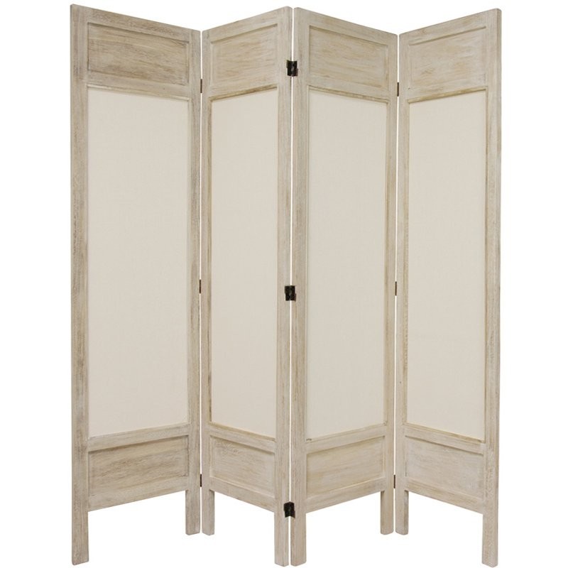 5 1/2 ft. Tall Solid Frame Fabric Room Divider - Burnt White - 4 Panel