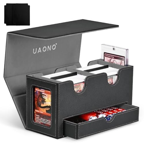 Card Deck Box for MTG, Double Storage Box with 2 Commander Display & Black&Gray