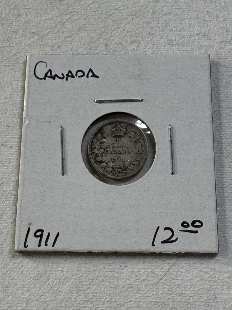 1911 Canada 5 Cents Small Silver Coin