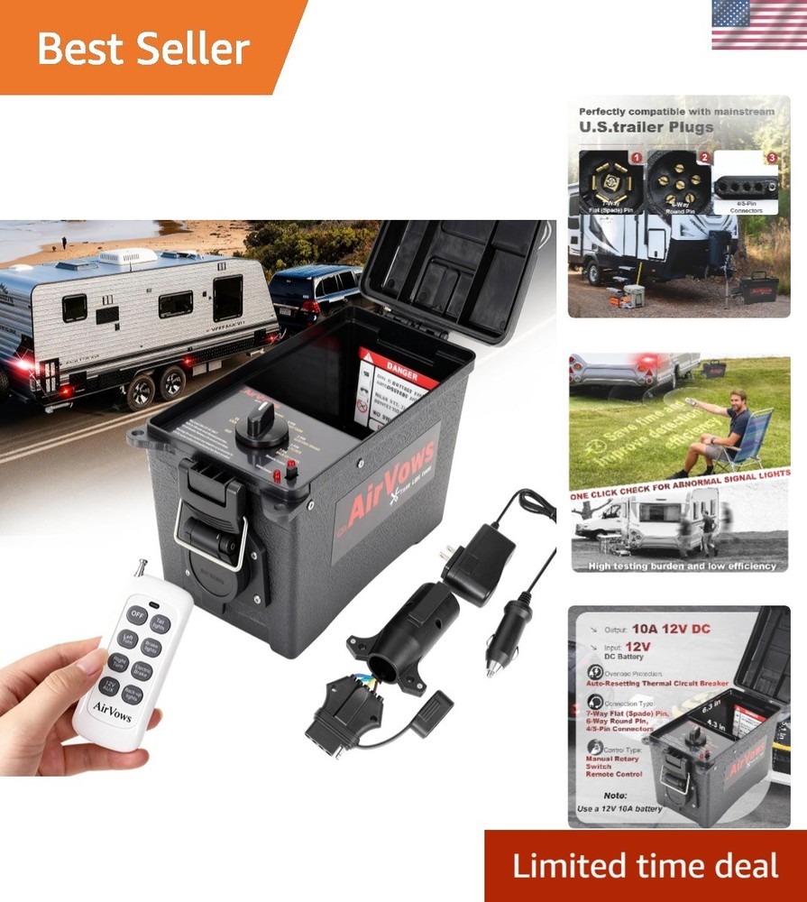 Trailer Light Tester with Remote Control Function,7-Way Flat Spade Pin,6-Way ...