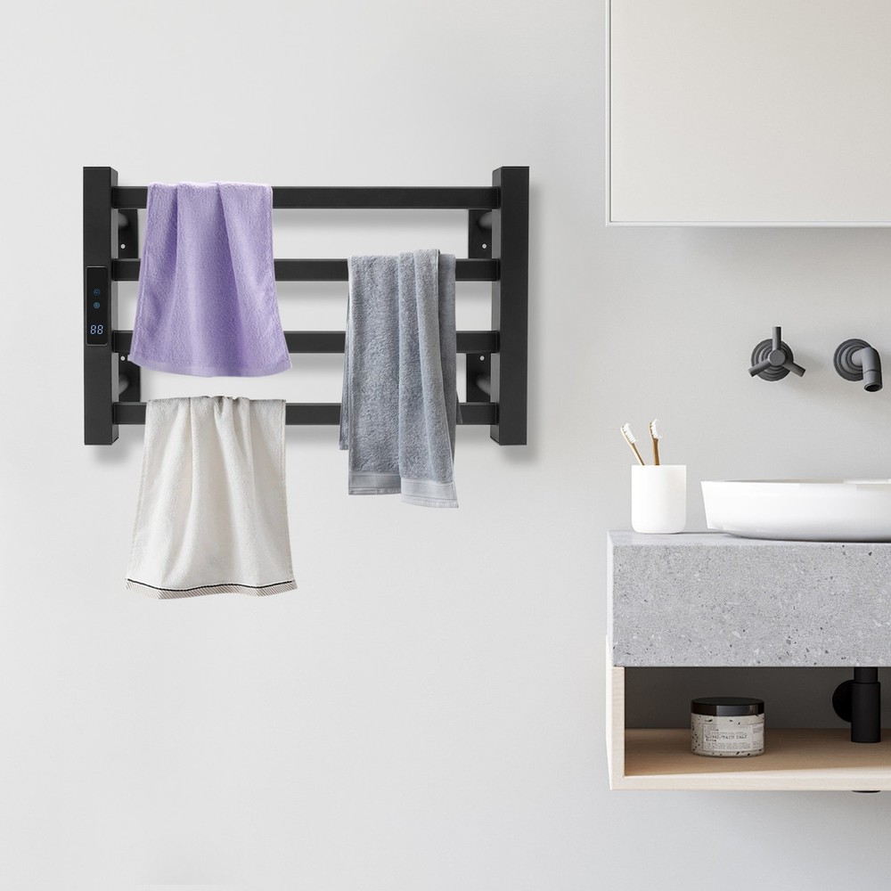 4-Layer Electric Heated Towel Rack with Control Panel, Wall-mounted Towel Rail