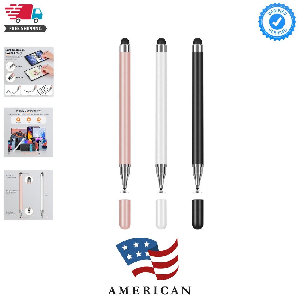 Ergonomic 3-Pack Stylus Pens for iOS & Android - Scratch Resistant & Comfortable