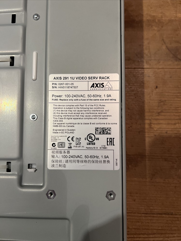 Axis 291 1 U Video Serv Rack 0267-001-05 with Encoder Blade Tested & Working