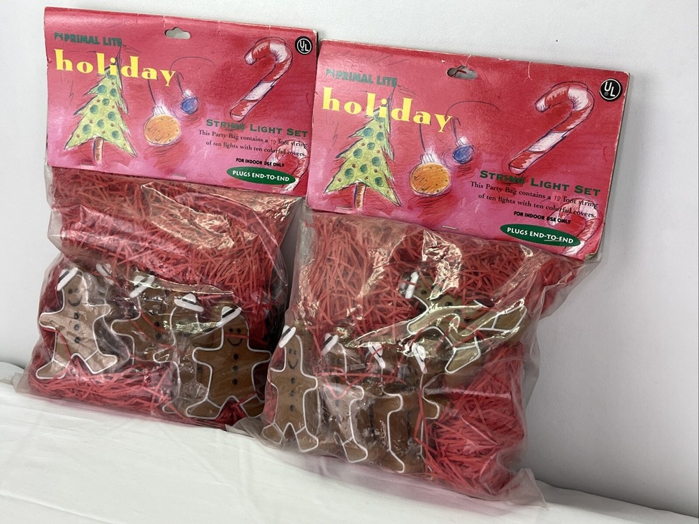 2 Sets NIP Primal Lite Holiday String Lights Gingerbread Man