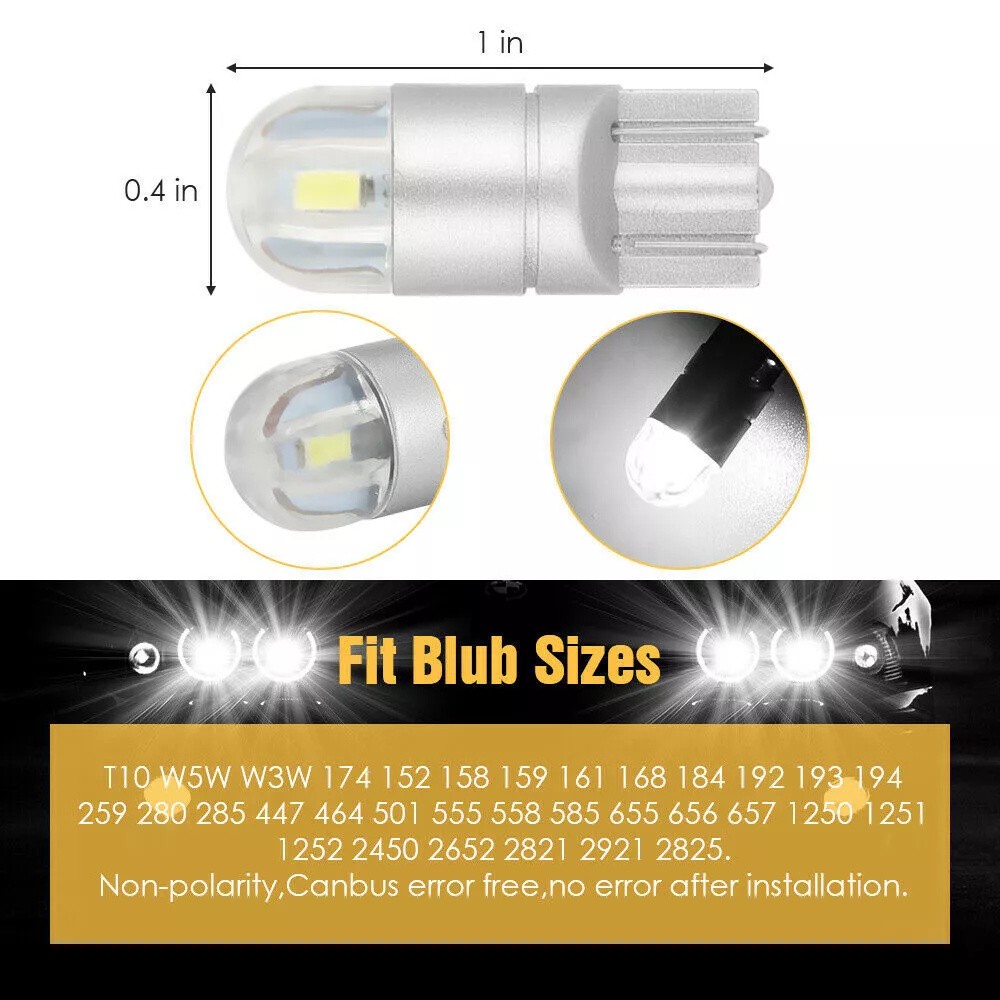 20X Light Bulbs White T10 194 168 W5W 2825 LED Interior Map Dome License Plate