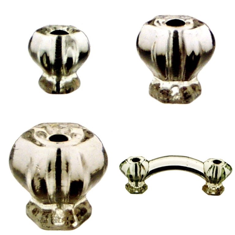 CLEAR GLASS HANDLE Hexagonal posts PULL Knob Hexagon antique vintage old retro