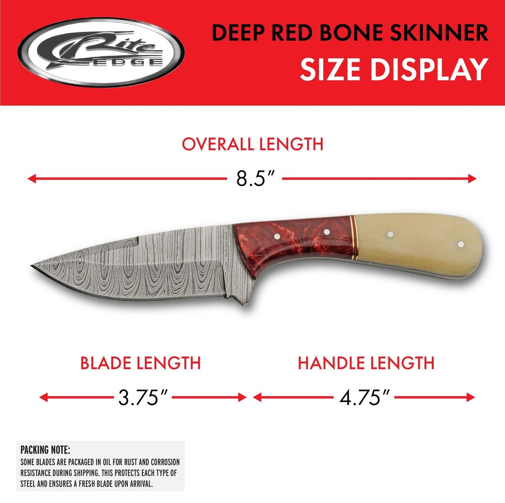 New Damascus Skinner Camel Bone Red Fixed Blade Knife DM-1370RD
