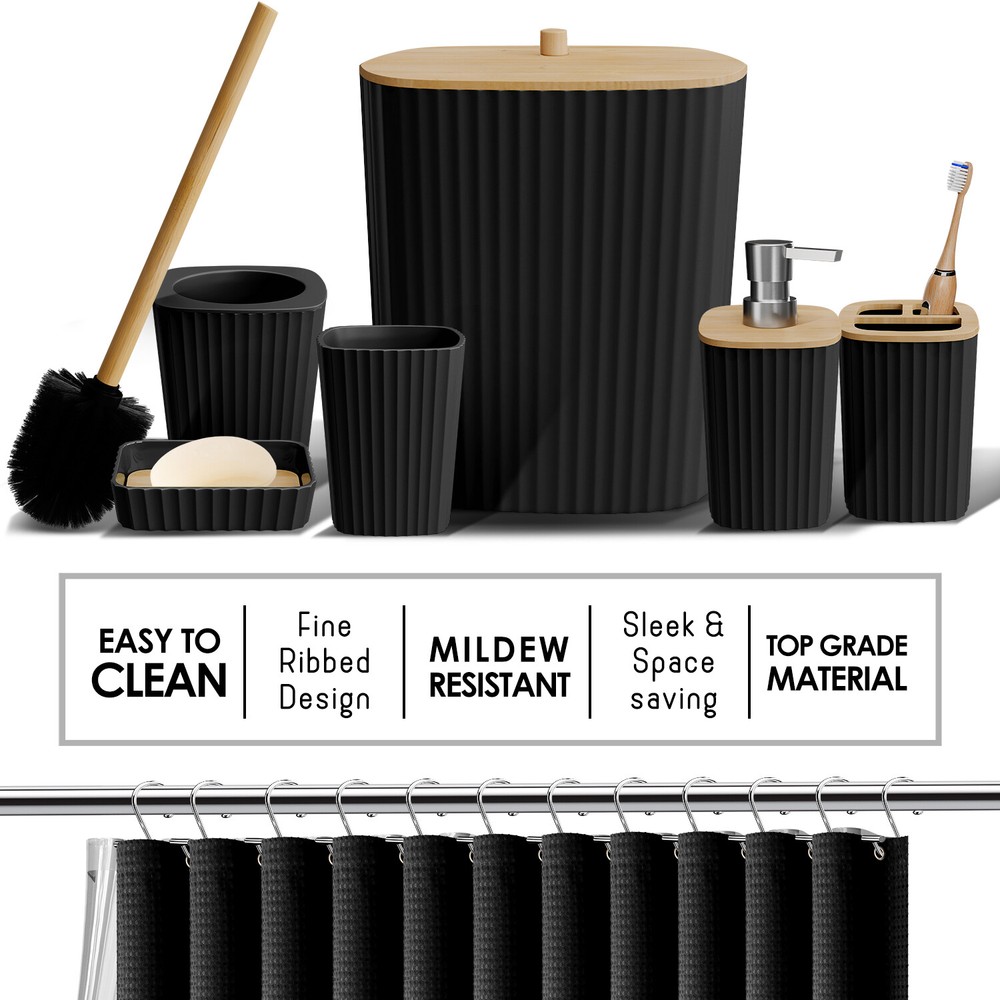 20PC Bamboo Bathroom Accessory Set - Complete Bathroom Accessory Set & Bath Rugs