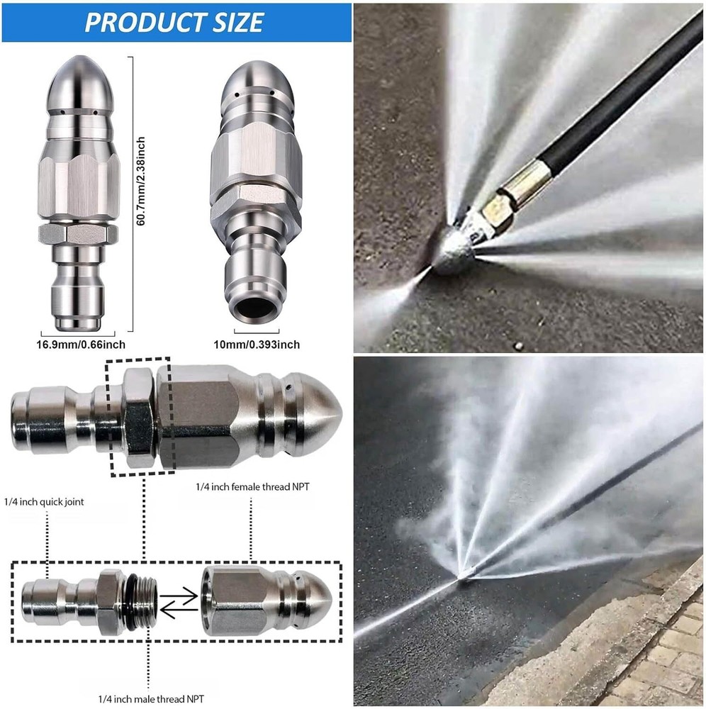 Pressure Washer Nozzle, Powerful Pipe Cleaning And Unclogging Nozzle
