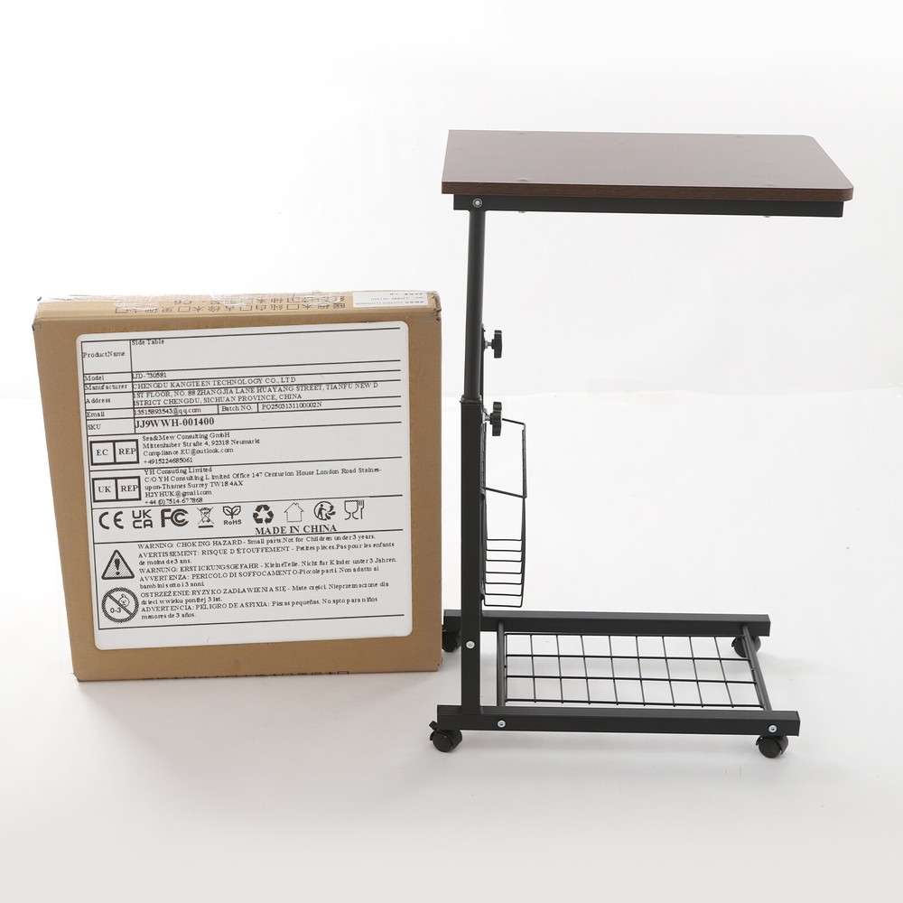 Height-Adjustable Side Table with Wheels for Bed and Home Use
