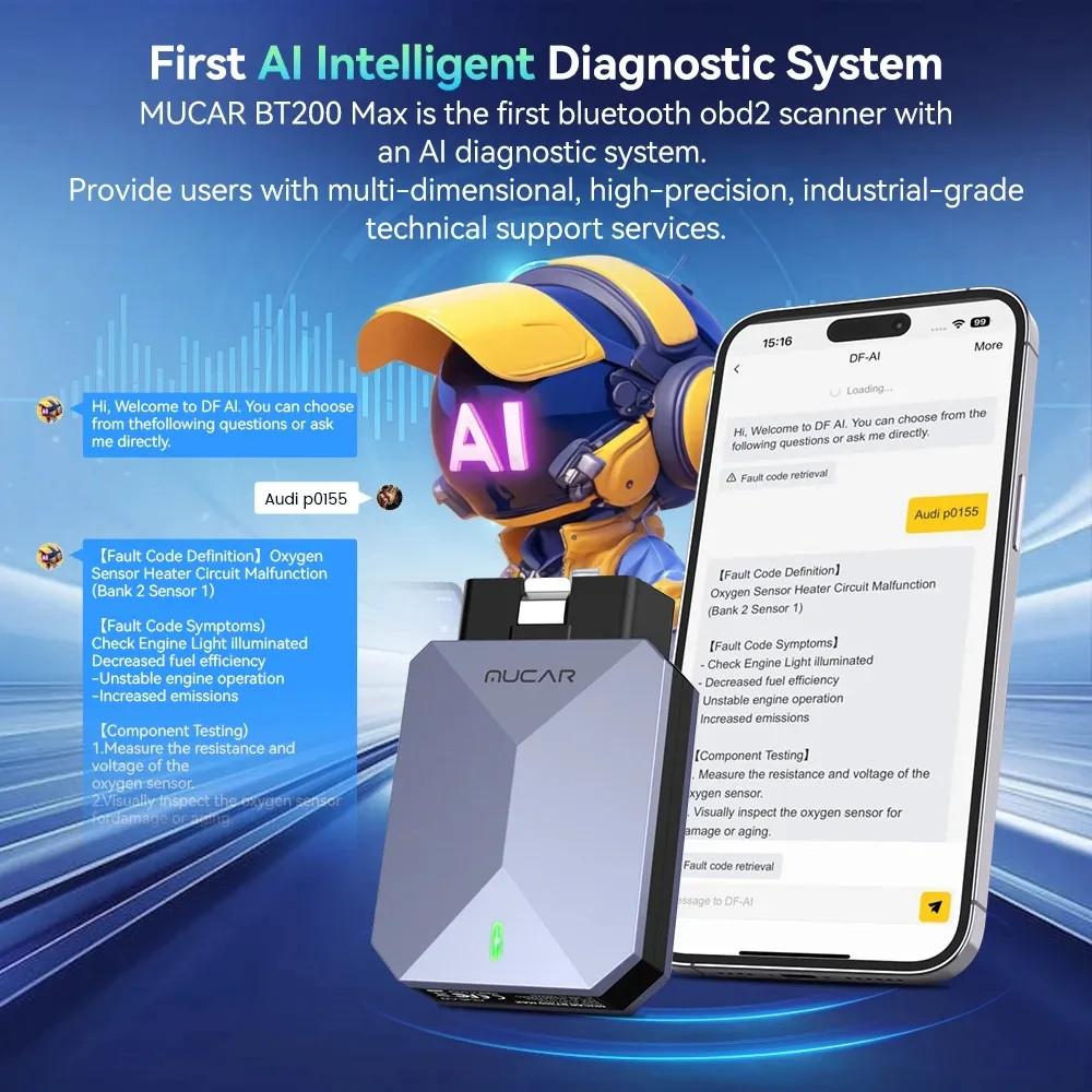 MUCAR BT200 MAX Car AI Diagnostic OBD2 Scanner Tool CAN-FD & FCA Supported