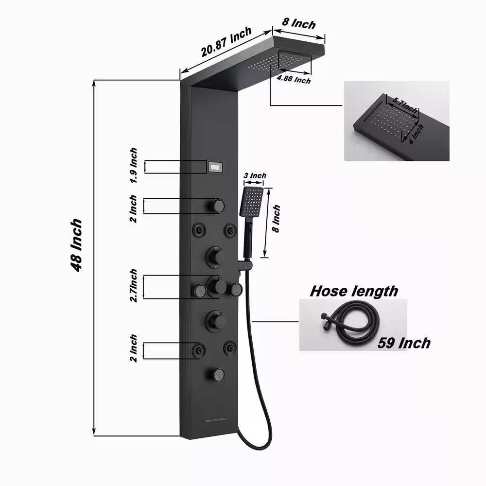 8-Jet Rainfall Shower Panel System Tower with Rainfall Waterfall Shower Head Han