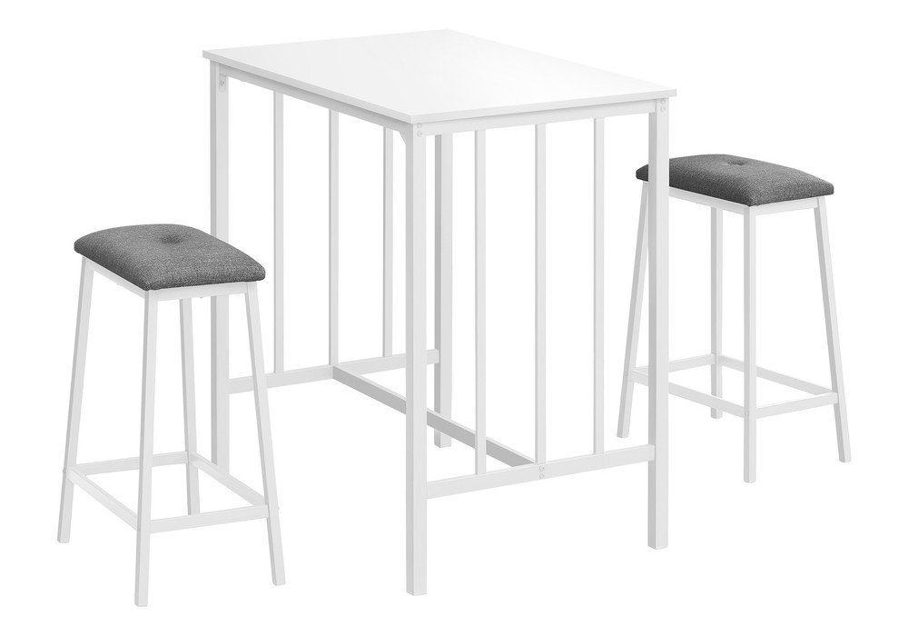 Dining Set, 3pcs Set, Counter Height, 36" Rectangular, Small, Kitchen, White L