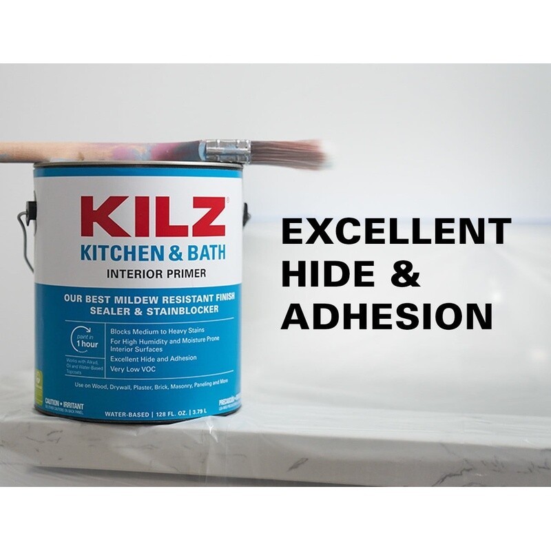 Mildew Resistant Water Based Interior Primer Sealer Kitchen Bath Stain Blocker