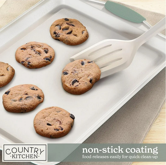 Country Kitchen 22 piece Nonstick Bakeware Set Sage & Cream Heavy Duty Stackable