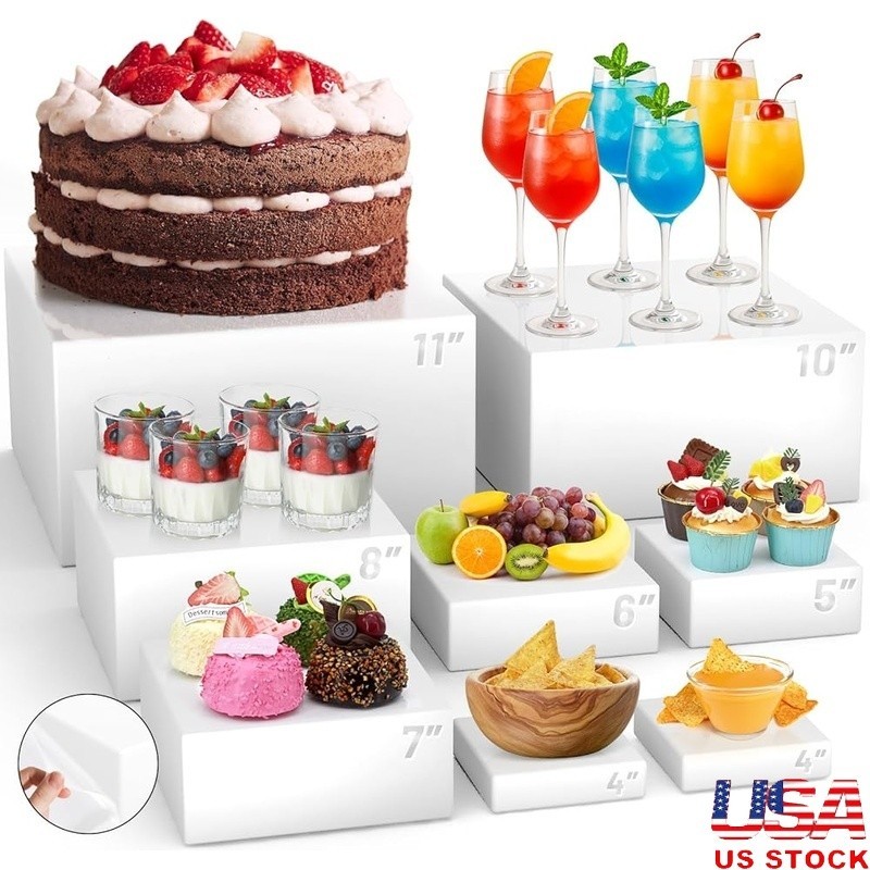 Acrylic Display Riser Set 8 Stands Buffet Food Organizer Multi Level Tableware