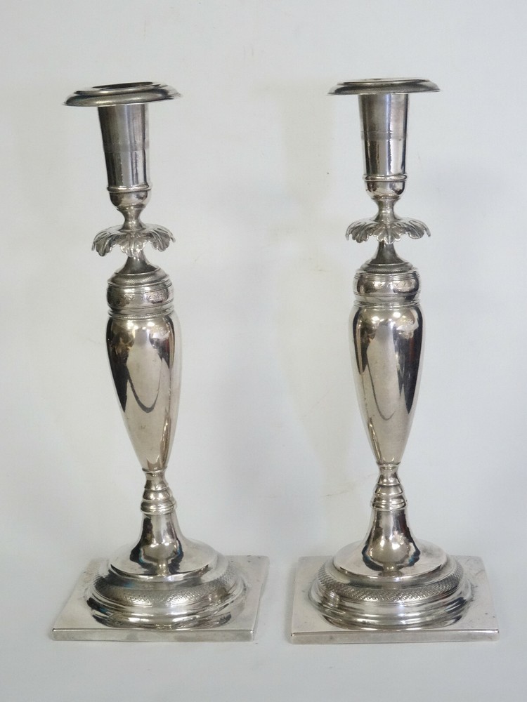 PAIR ANTIQUE 19c AUSTRIAN CONTINENTAL 800 SILVER SABBATH CANDLESTICKS 24 TR OZ