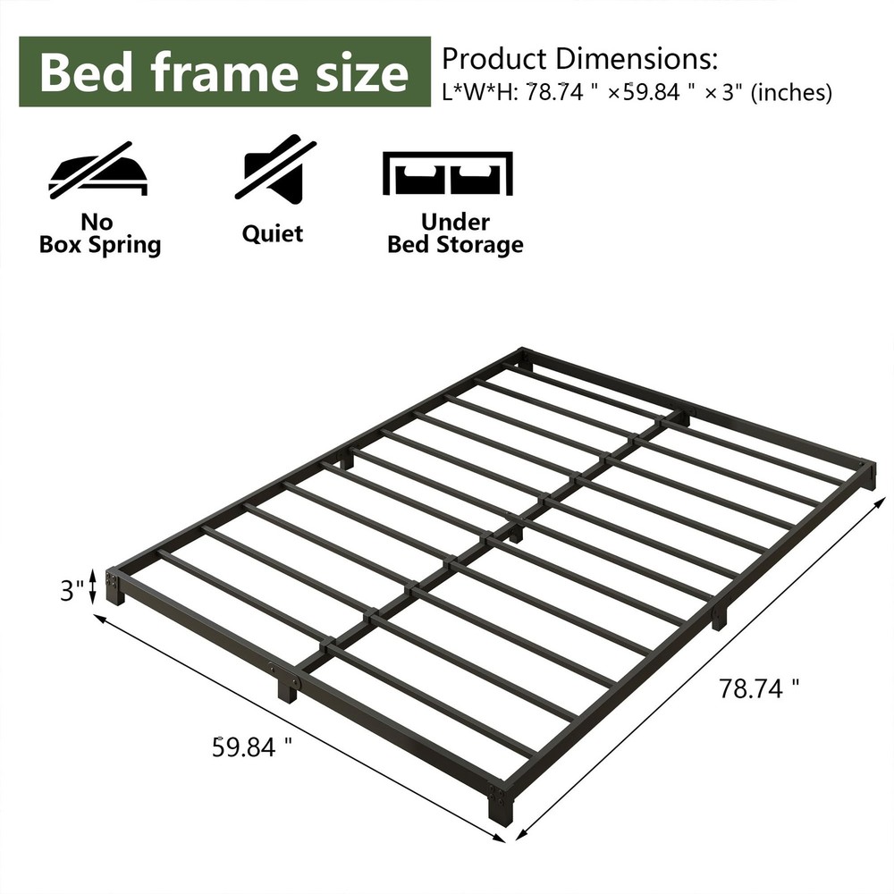3 Inch Bed Frame Queen Size Low Profile, Queen Heavy Duty Platform Bed Frame ...
