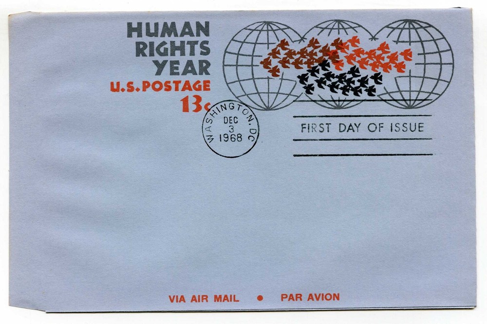 UC42 Human Rights Air Letter, uncacheted, FDC