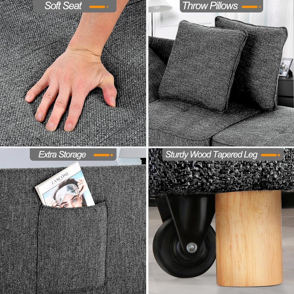 Folding Ottoman Sofa Bed Chair 4-in-1 Sleeper Sofa w/Adjustable Backrest&Pillows