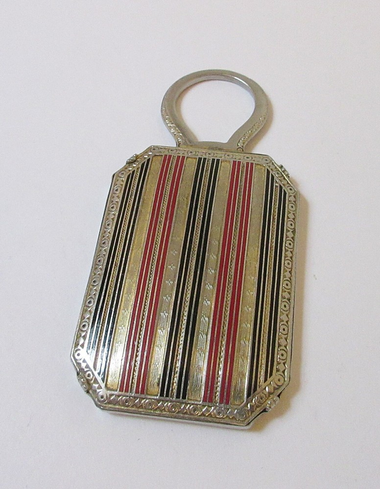 Antique Chatelaine Mirror Striped Enamel Finger Ring