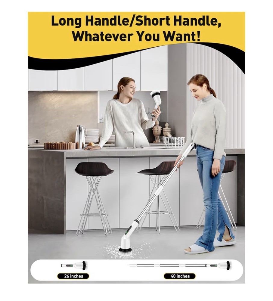 IPX7 Waterproof Adjustable Power Brush, Rechargeable, Bathroom/Kitchen