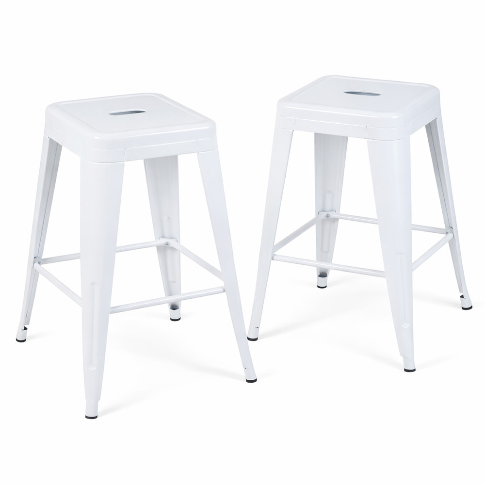 24 Inch Counter Height Stool, Backless Metal Bar Stools Set of 2, Non-Stackabl