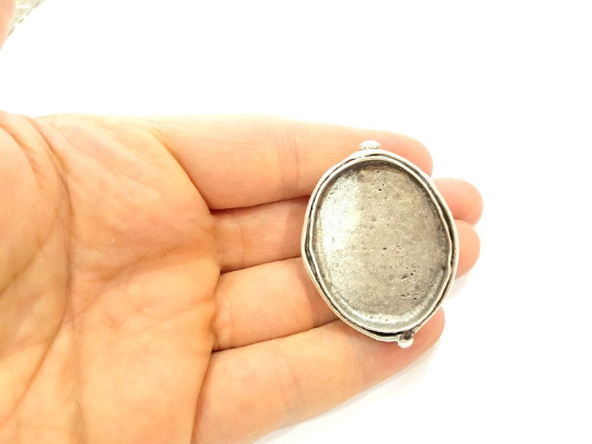 Oval Ring Blank Setting Base Bezel Cabochon Antique Silver Plated Brass G7083