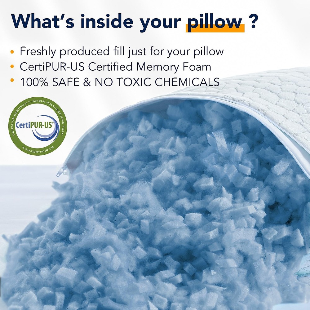 QUTOOL Cooling Pillow for Sleeping, CertiPUR-US Shredded Memory Foam Standard...