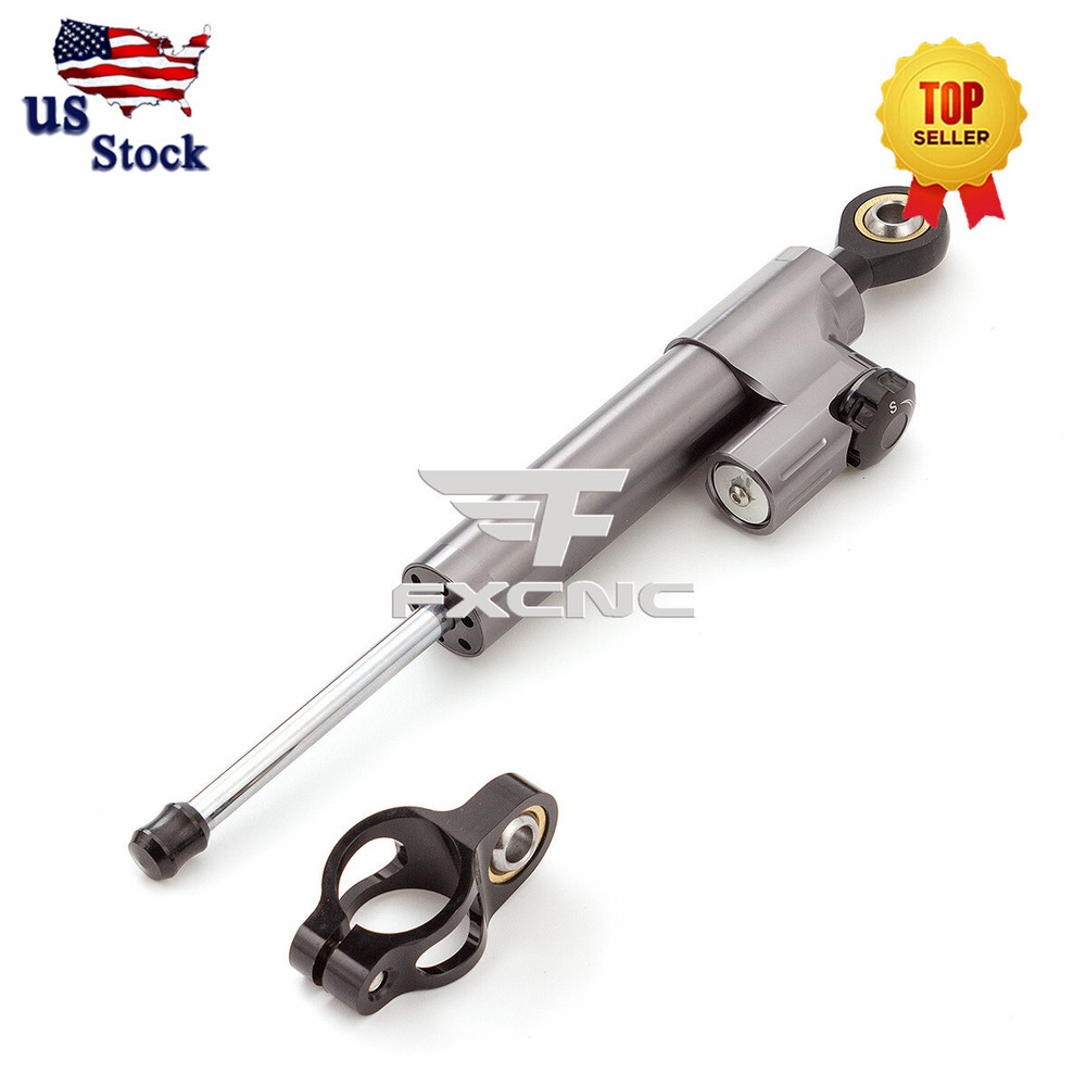 CNC Grey Universal Steering Damper Motorcycle Stabilizer Linear Reversed Safety