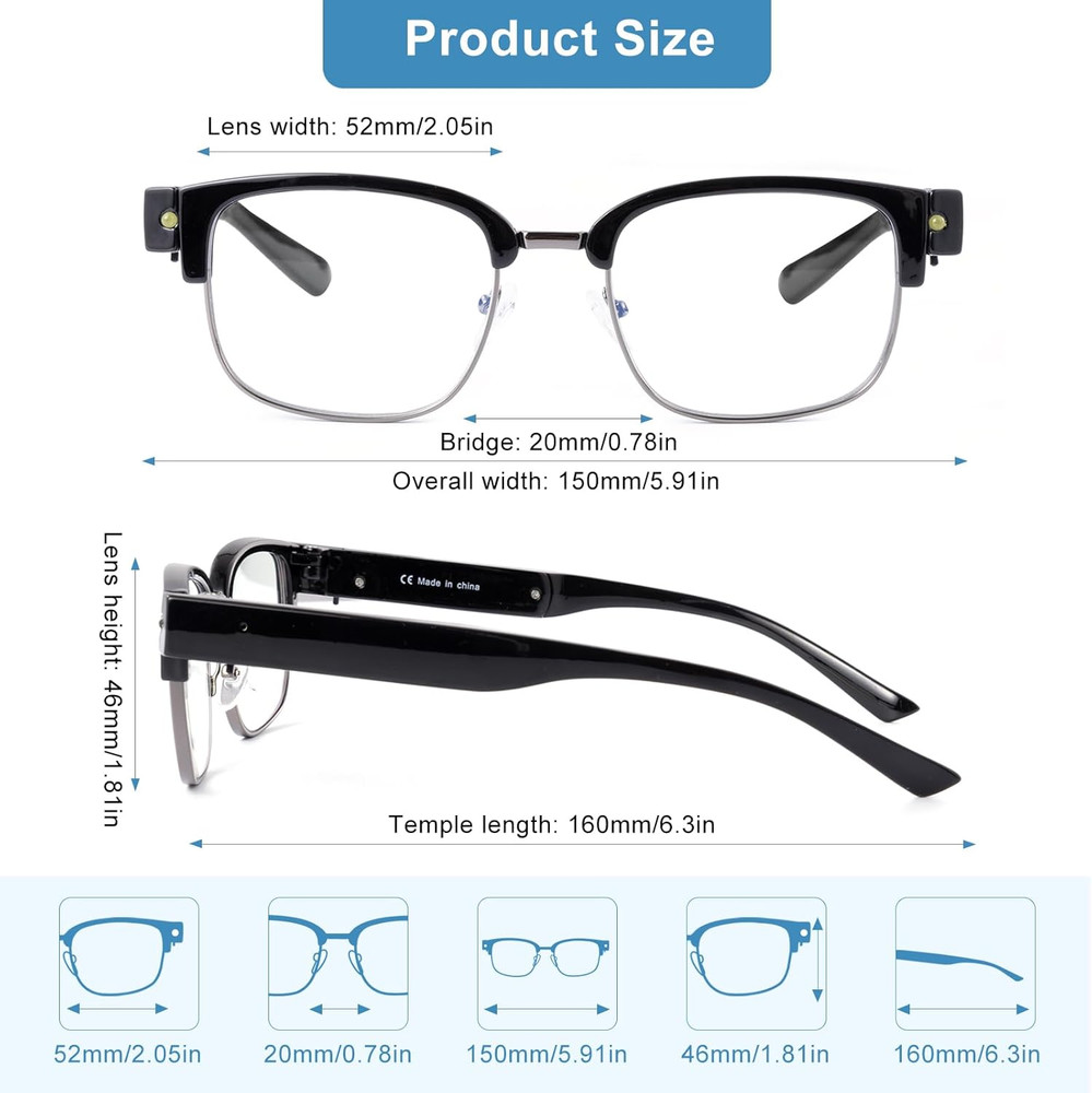200% Magnifying Glasses with Light,Usb Rechargeable LED Lighted Magnifying Eyewe