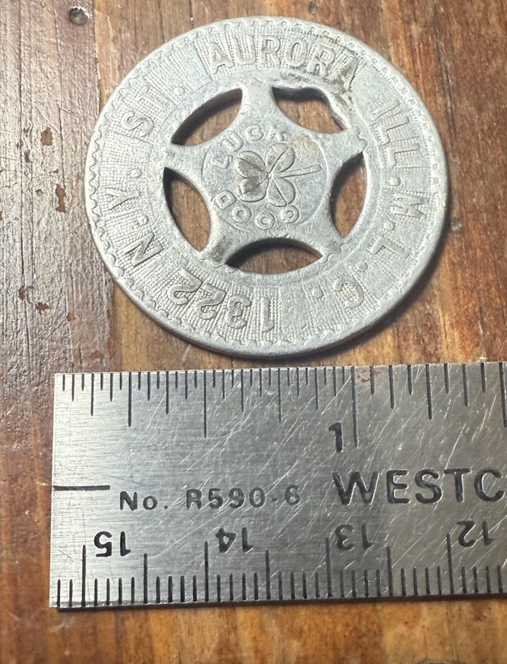 A177 M.L.C. Typer Good Luck Clover Aurora Illinois Identification token