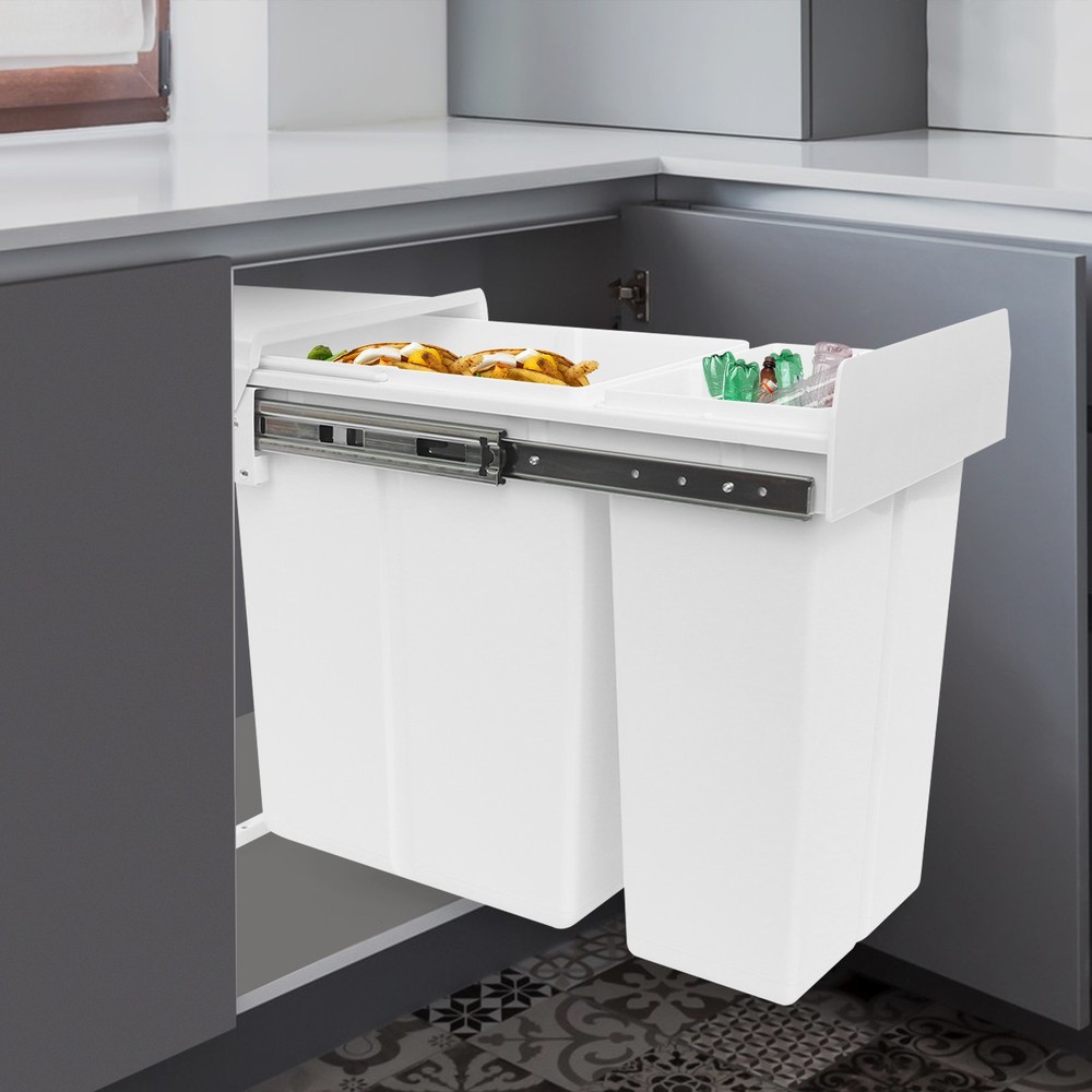 Pull Out Under Cabinet Trash Can 10L+20L Cabinet Garbage Can Ordinary Rail