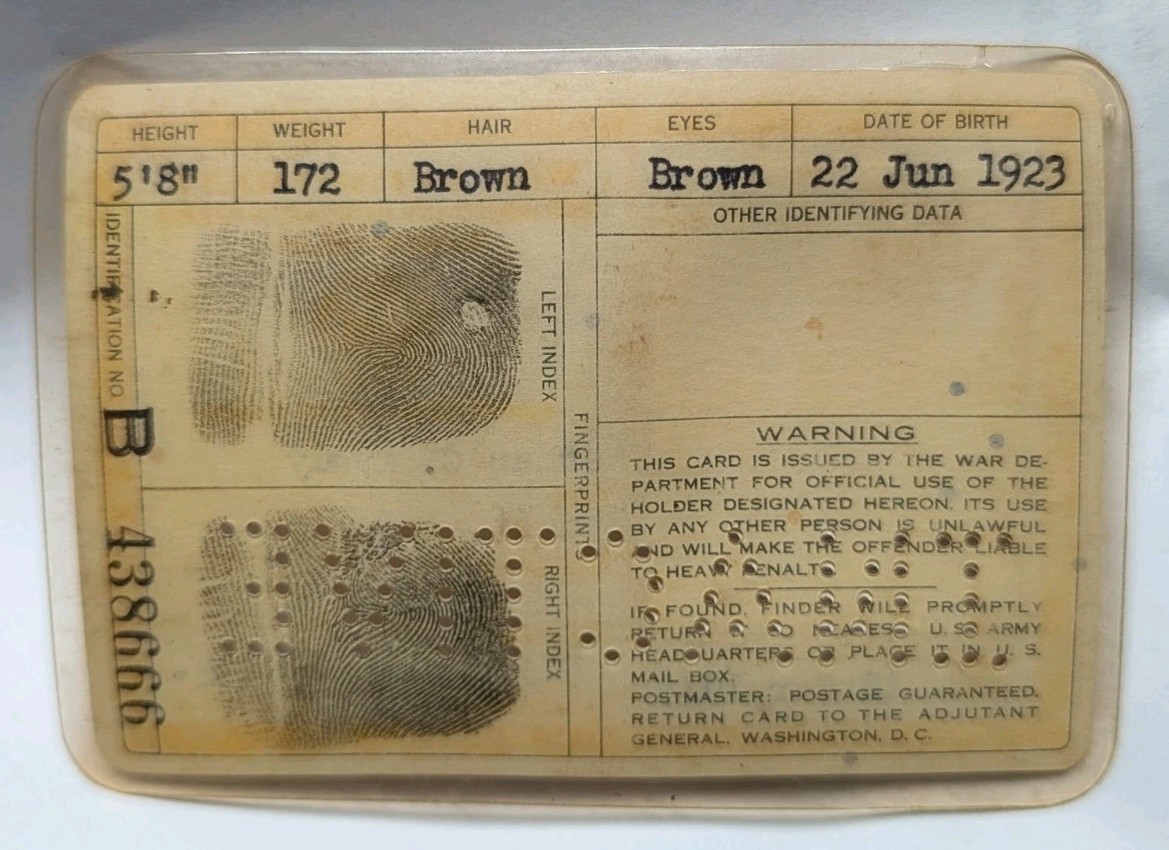 WW2 US Army / War Department Officer's ID Card Norman C. Mealy 2nd LT XB