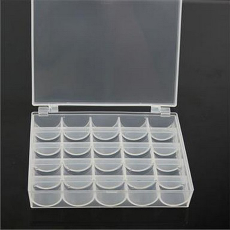 25 Spools Empty Bobbins Sewing Machine Bobbin Case Organizer Storage Plastic Box