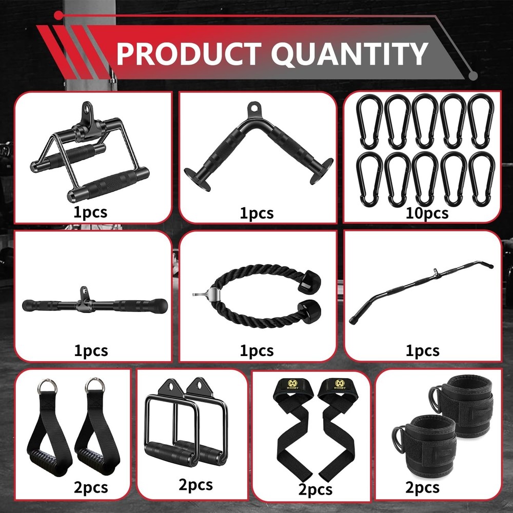 LAT Bar Cable Attachment with Rubber Handgrips, Deluxe Heavy Duty Solid Curl ...
