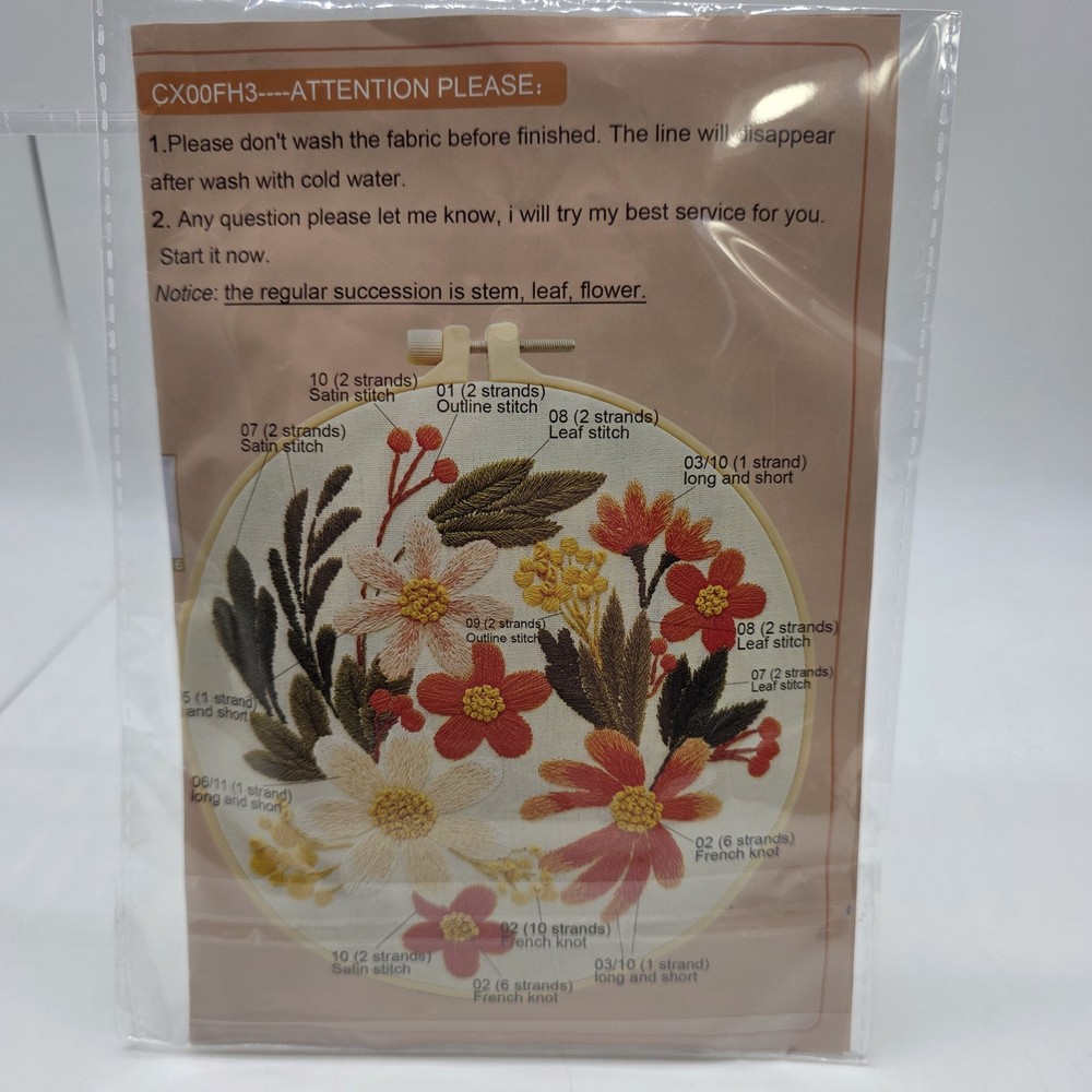 2 Embroidery Kits Complete Fabric Directions Thread Floral Pattern DIY Art Kit