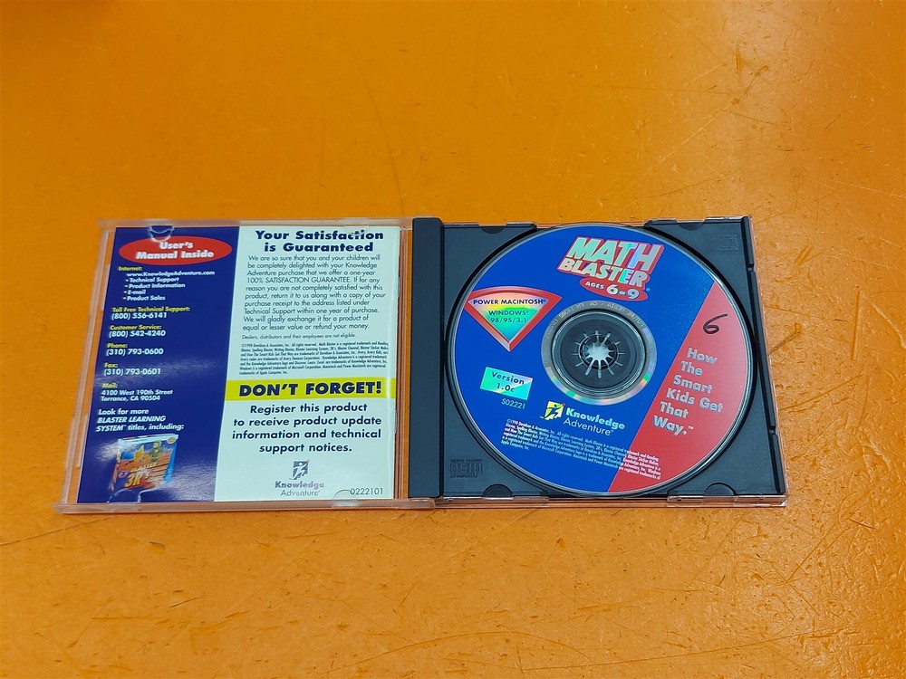 ⭐️⭐️⭐️⭐️⭐️ Knowledge Adventure Math Blaster CD-ROM Ages 6-9 Version 1.0c