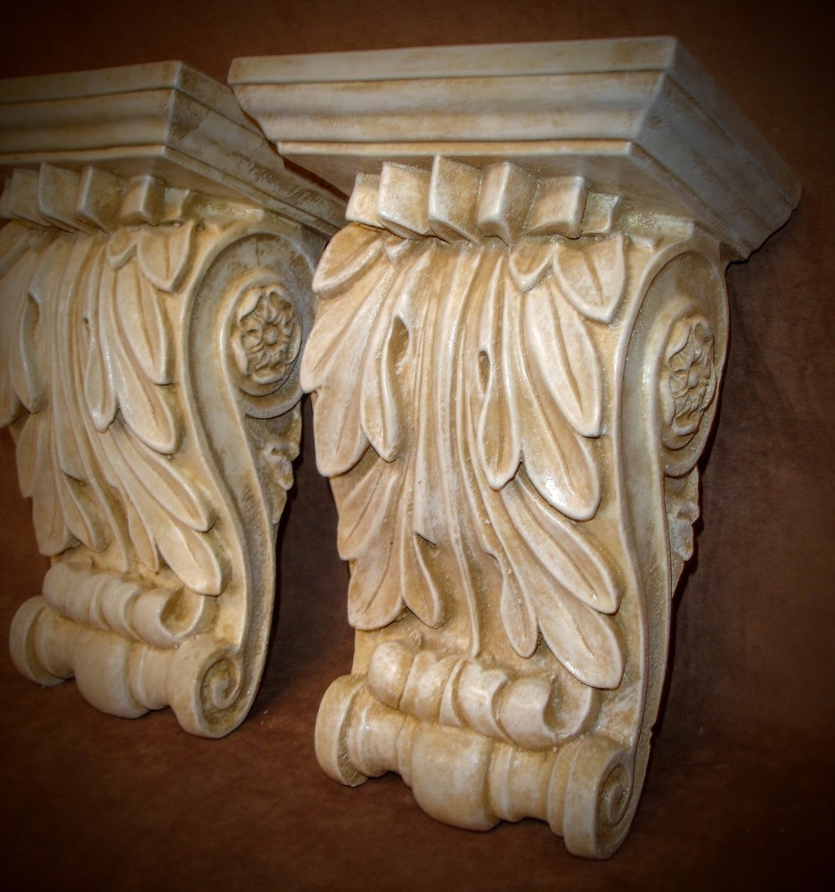 Vintage Classical Leaf Shelf Acanthus leaf Wall Corbel Sconce Bracket Pair